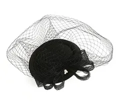 カクテルハット トークハット トーク帽 白 黒 ウエディング帽子 チュールヘッドドレス ブライダル [WOWUAD] レディース 花嫁用 結婚式 パーティー パーティー フォーマル ハット 舞踏会 披露宴 (ブラック)