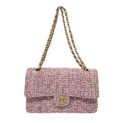 【CHANEL】シャネル ツイード Wフラップ ショルダーバッグ レディース 8番 チェーンショルダー ピンク