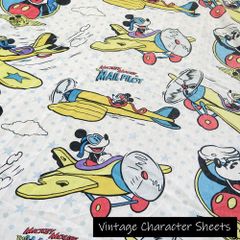 ヴィンテージシーツ　ディズニー　ミッキー　飛行機　パイロット　ドット　星　生地　ハンドメイド　リメイク　入園　入学　イベント/ｘ6