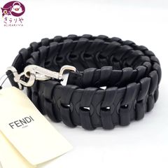 FENDI フェンディ 8AV077 ストラップユー ショルダーストラップ レザー 編み込み イントレチャート ブラックカラー 全長92㎝ タグ付き