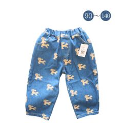 ワンちゃん柄デニムパンツ【110-140】　ジーンズ　キッズ　ボトムス　犬　秋　ボトムス　ベビー　キッズ　セットアップ
