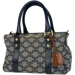 セリーヌ CELINE マカダム柄 ハンドバッグ ミニボストン ハンドバッグ キャンバス グレー ネイビー レディース 【中古】