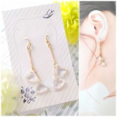 E393 ハンドメイド 三角 ガラスチャーム チェーン ピアス