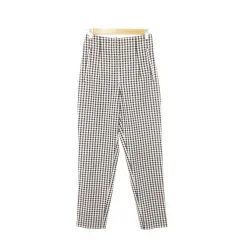 ザラ ZARA パンツ スリム テーパード ハイウエスト すっきり ギンガム チェック 小さいサイズ XS 黒 ブラック /AH9