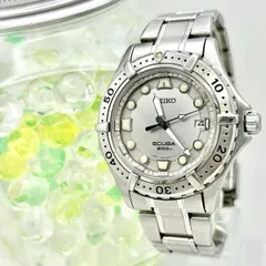 【新品電池】 SEIKO セイコー SCUBA スキューバ メンズ 腕時計 ダイバー 200M シルバー 7N35-6050 純正ベルト