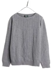 【お得なクーポン配布中!】 90s LAUREN ラルフローレン コットン ケーブル ニット セーター レディース L / 古着 90年代 オールド ポロ ボートネック グレー 無地 灰