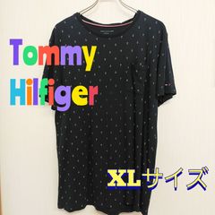 Tommy Hilfiger　トミーヒルフィガー　ネイビー　Ｔシャツ　XL　コットン50％　レーヨン50％　着丈73ｃｍ　身幅54.5ｃｍ　肩幅47ｃｍ　袖丈20ｃｍ　古着