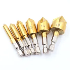 6～19mm 座グリビット 面取りビット ぐり HSS鋼 六角軸 ドリル刃 ドリルビット 穴あけ工具 皿取りビット 下穴錐 面取りカッター チタンコーティング 皿取り錐ドリル 電動ドリルセット 5枚刃（6本セット）