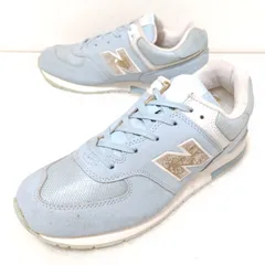 子供用◎大きめサイズ◎【new balance】ニューバランス ローカット スニーカー 水色 ブルー 青 574 N ロゴ レースアップ 紐 靴 シューズ タウン デイリー スポーツ キッズ ジュニア サイズ US6 24.0㎝ 相当 /M33925jS