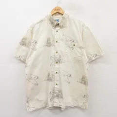 XL/古着 半袖 シャツ メンズ 90s 魚 総柄 コットン ボタンダウン 薄ベージュ他 カーキ spe 25jun24 中古 トップス