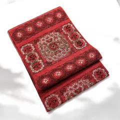 深い赤×ペルシャ・幾何学的模様　名古屋帯　【A】