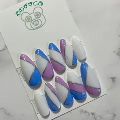 ⑲【ネイルチップ】ジェルネイル パステル パープル ブルー ホワイト 大人ネイル オフィスネイル オリジナル サイズ変更可 オーダー受付中