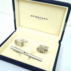 未使用級✨バーバリーロンドン✨ネクタイピン✨カフスセット✨2点✨シルバー銀 タグあり✨】バーバリー セット☆カフス ネクタイピン 箱付！タイピン