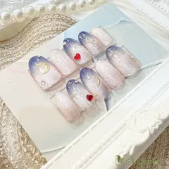 【現品】ネイルチップ　紫　ピンク　月　夜空