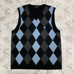 Burberry BLACK LABEL バーバリー ブラックレーベル アーガイル ニットベスト メンズ ブラック×ブルー