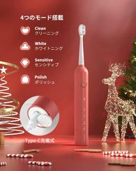 【話題の電動歯ブラシ】電動歯ブラシ 音波歯ブラシ ソニック 歯ブラシ ブラシヘッド2本 IPX7 防水 歯磨き Type-C 充電式 180日間使用 EPEIOS/エペイオス Red