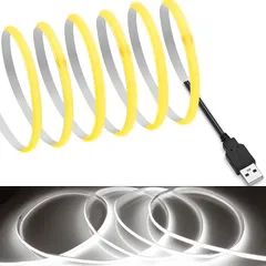 【RYE】 COB テープライトLEDストリップライトフレキシブル 高密度 幅5mm 隠れたLEDテープライト0.5m 320LEDs/m 白光色6000K DC5V 180°発光CRI>=90，両面テープ変形可能 切断可能 寝室 キッチンホーム オフィス 0