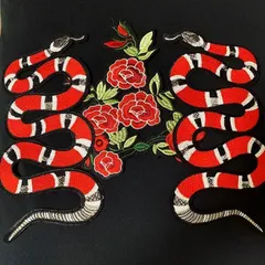 ワッペン WAPPEN　アイロン接着　特大サイズ　セット　豪華刺繍　蛇と花　迫力