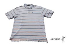 [Limited-time sale until the end of May] Ashworth ASHWORTH Used Horizontal Stripe Short-Sleeve Polo Shirt Men's Golf Wear Made in USA Size L