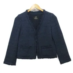 23区 オンワード樫山 美品 ツイードジャケット ブレザー ラメ 紺 ネイビー 32 約S ■YHS4