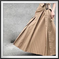 ベージュ ロング スカート マキシ スカート アシンメトリー プリーツ デザイン