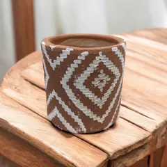 植木鉢 鉢カバー 底穴なし  外寸10.5cm パターン 陶器 茶色 観葉植物 多肉植物