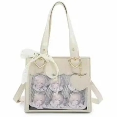 新品 未使用 ショルダーバッグ 痛バッグ アイボリー クロコ柄 型押し 高級感 透明窓付き 2way 万能 ミニトート 推し活用 人気 PUレザー