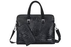 PUレザー ビジネスバッグ 鞄+財布 ワニ柄 クロコ柄 メンズ ショルダーバッグ ブリーフケース トートバッグ 多機能 2way A4対応 斜め掛け ショルダー (ブラック) メンズ レディース 3way リュック 大容量 ショルダーベルト トー [ブラック]