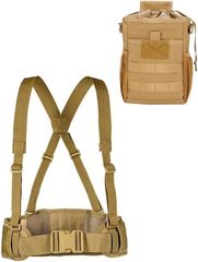 CIWS タクティカル ベルト サスペンダー モール システム サバゲー ダンプ ポーチ セット(TAN（ブラウン）)