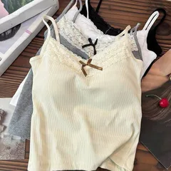 キャミソール カップ付き レデイース レース ブラジャー リボン カップ付きインナー ノンワイヤー 下着 ルームウェア トップス インナー 肌着 女子 大人 かわいい 体型カバー 薄手 aodaiya04☆DZ10