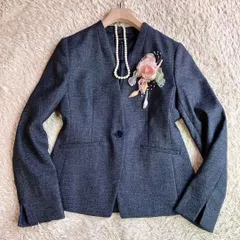 【美品】エスプリミュール ESPRITMUR  ノーカラー ツイードジャケット 7号 相当 入学式 卒業式　レディース 小さいサイズ ストレッチややあり 裏地あり