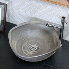 信楽焼 手洗い鉢 洗面ボウル 陶器 幅43cm 大型サイズ イブシ刷毛目変形手洗い鉢 tr-4137