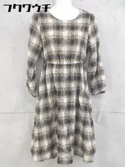 ◇ NATURAL BEAUTY BASIC ナチュラルビューティー チェック 長袖 膝下丈 ワンピース サイズS ライトブラウン系 レディース  【1103310010512】