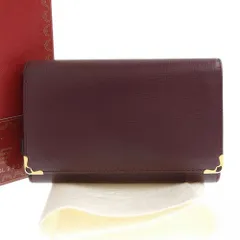 【本物保証】 箱・保付 美品 カルティエ CARTIER マストライン ホック付二つ折り財布 レザー ボルドー L3000223 ヴィンテージ アンティーク