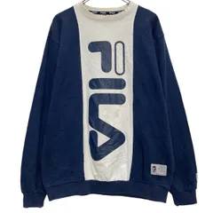 FILA ロゴスウェット トレーナー M ネイビー ホワイト フィラ スポーツ プルオーバー 裏起毛 古着卸 アメリカ仕入 a612-8197