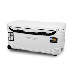 釣り用クーラーボックス 48L 大容量 座れる 耐久 頑丈 防水 サイドハンドル キャスター付き 保冷150時間 水栓付 ホワイト&ブラック