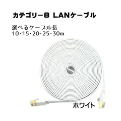 薄型フラットLANケーブル 10m 15m 20m 25m 30m カテゴリー8 3mm厚 ゴールドメッキ ゲーム機 cat8 ランケーブル　長さ：20m　配線カラー：ホワイト