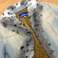 BURBERRY BLUE LABEL バーバリーブルーレーベル デニム コート ジャケット フェイクファー シルバーレオパード レディース 40 M FCF27-610 中綿 防寒 アウター ファー付き ヒョウ柄 インディゴブルー おしゃれ アウター 