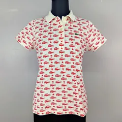 LACOSTE SPORT ラコステ ブランドロゴ 総柄 ポロシャツ コットン 100% サイズ 42 ワンポイント ロゴ 刺繍 ワッペン プリント ワニ 半袖 薄手 ネル 日本製 希少