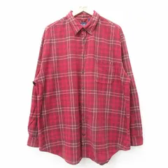 XL/古着 ギャップ GAP　長袖 フランネル シャツ メンズ 00s 大きいサイズ ロング丈 コットン エンジ他 チェック 24oct26 中古 トップス