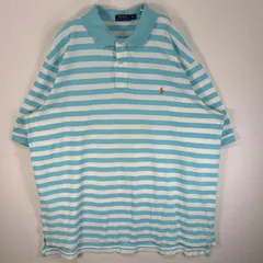 古着 ポロ・ラルフローレン POLO RALPH LAUREN 鹿の子 半袖 ポロシャツ ロゴ 刺繍 大きいサイズ 2ボタン 3XLT TALL  水色系 ボーダー メンズ