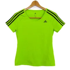 アディダス 半袖Ｔシャツ クライマライト ストレッチ スポーツウエア トップス レディース Lサイズ 黄緑×ブラック adidas 【中古】