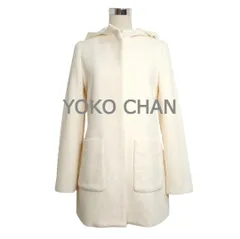 美品 YOKO CHAN ヨーコチャン ロングコート フーデッドコート フーディ ロング丈 アンゴラ×ウール クリーム系 サイズ38 レディースのサムネイル