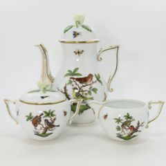 ヘレンド セット■ロスチャイルドバード コーヒーポット シュガーポット クリーマー 3点セット 小物入れ ミルク差し 鳥 蝶 1級 HEREND 美品