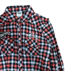 ハーレーダビッドソン　長袖チェックシャツ　US古着　フランネルシャツ　両面　刺繍