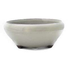 【未使用】盆栽鉢 3号 鉄鉢 白色 クリーム釉 瀬戸焼 陶器 丸 浅型 小品 小さい ミニ アガベ 塊根 多肉 雑木 松柏 約10センチ 植木鉢 苔 うめきち盆栽用品店