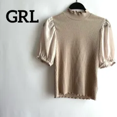 GRLグレイルSベージュ半袖トップスvol.袖リブニット襟フリル無地かわいい