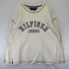 古着 トミージーンズ TOMMY JEANS USA製 スウェット 起毛トレーナー ロゴ刺繍 クルーネック インサイドアウト L  ホワイト メンズ