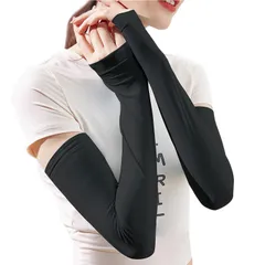 ひんやり UPF50+ 腕カバー ロング丈 両腕 接触冷感 指掛けタイプ レディース 日焼け防止 UVカット 吸汗速乾 紫外線対策 【冷えっ冷え】アームカバー スポーツ/運転用/自転車 [Pawinpaw] 男女兼用