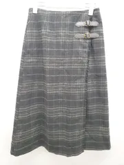 ◇ Couture brooch クチュールブローチ チェック 膝下丈 台形 スカート サイズ38 ダークグレー マルチ レディース P  【1407260002307】
